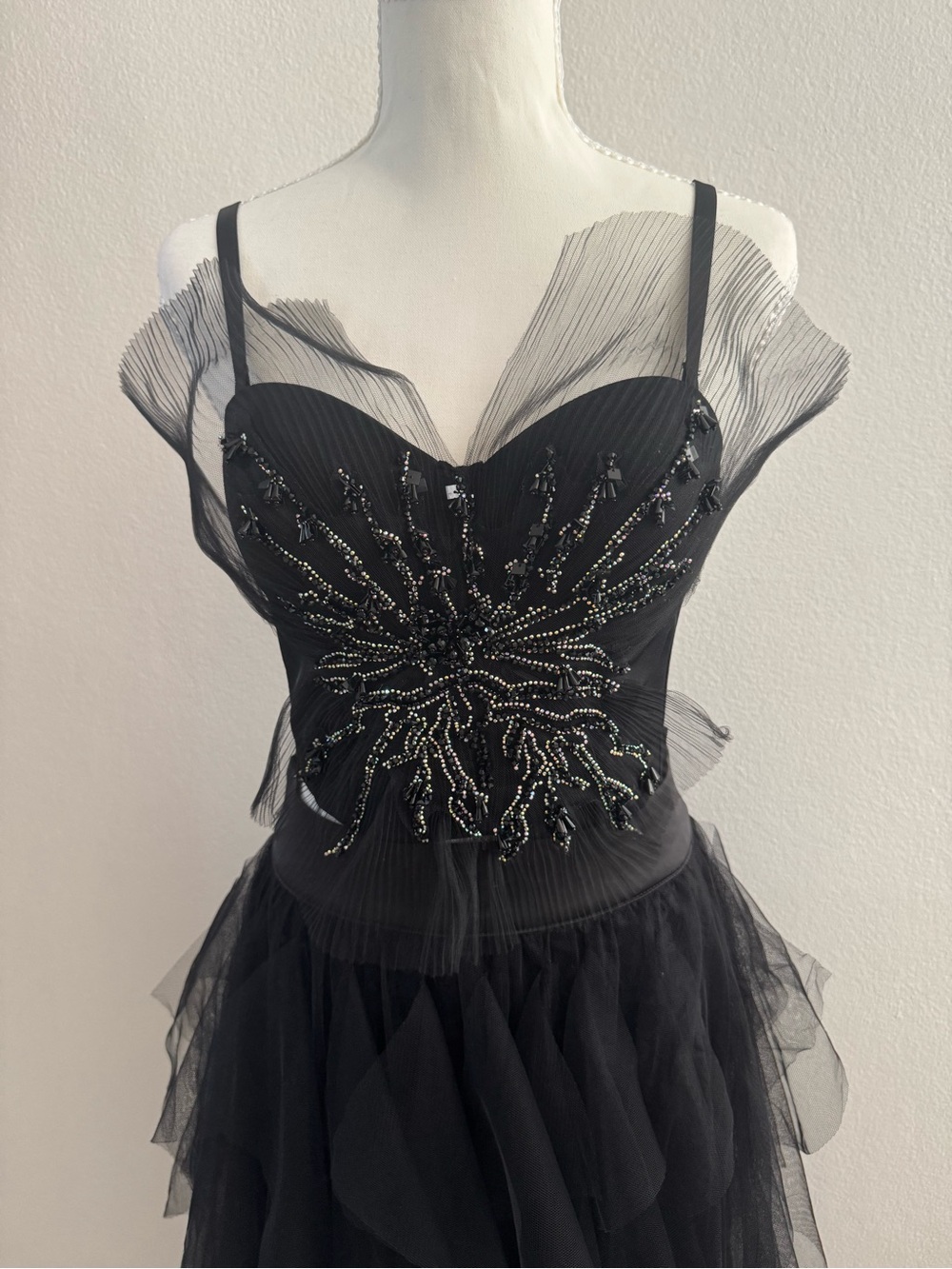 Black Beaded Tulle Prom Dress